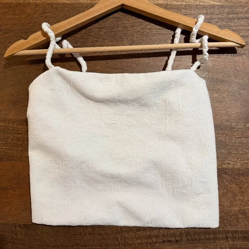 Zara White Textured Drawstring Top Satin Lining Size L EU 40 - Picture 2 of 5